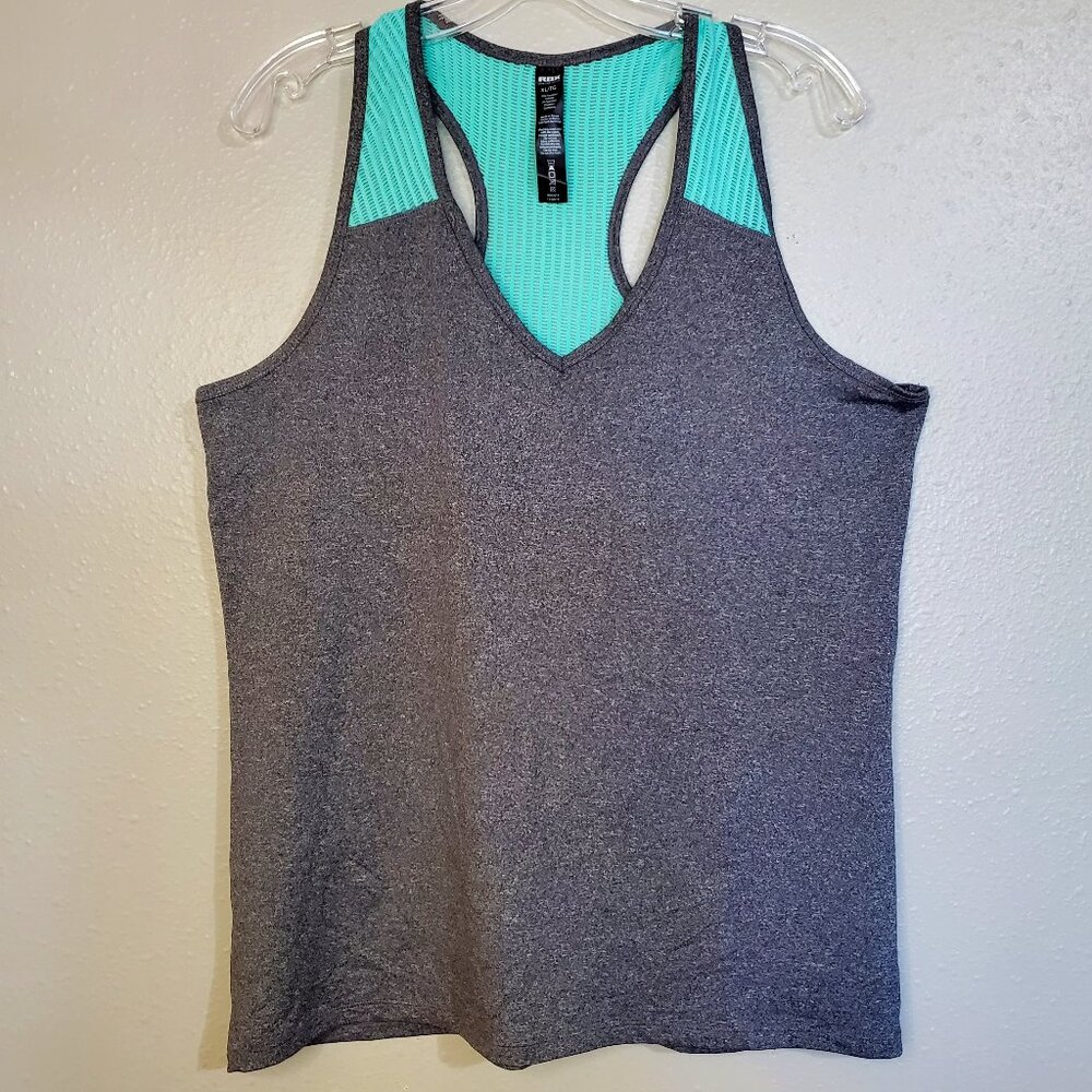 RBX Racerback V-Neck Tank Top Activewear Grey Mint Green Mesh Workout